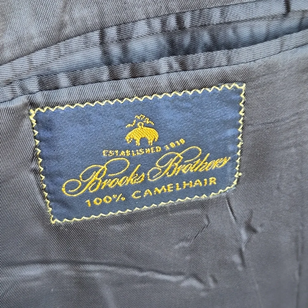BROOKS BROTHERS Beige Black Houndstooth Weave CAMEL HAIR Sz 44 L Sport‎ Coat VTG